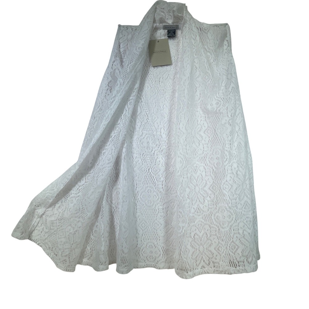 Kate & Henry White Lace Sleeveless Cardigan Open Front Vest‎ S NWT